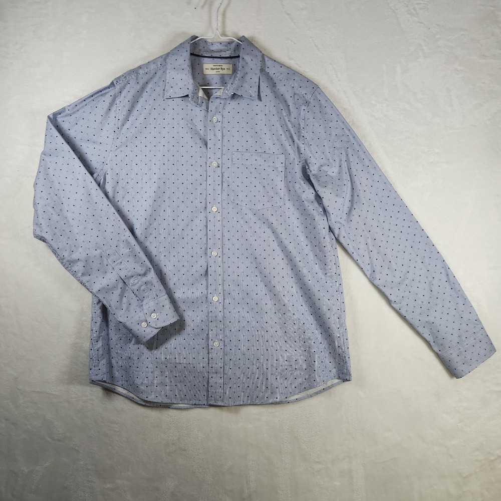 Hawker Rye Men's M Tall Dress Shirt Blue White Stripe Dot Pattern Stretch Oxford